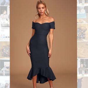 Blue Of The Shoulder Midi Dress